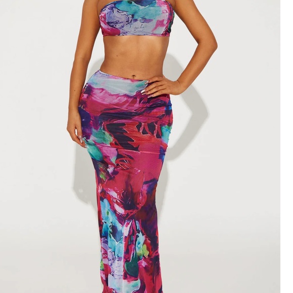 Loren Mesh Skirt Set - Red/combo - Picture 1 of 4